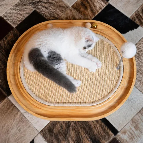 Miniatura 7 de CHEERHOME PETS Juguete rascador de sisal para gatos con pista de bolas, juguete interactivo de madera para gatos de interior, almohadilla