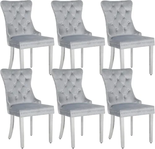 Miniatura 12 de Juego de 2 sillas de comedor de terciopelo, sillas de comedor modernas de lujo con patas de acero inoxidable doradas, sillas decorativas de cocina