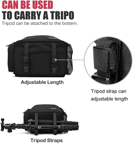 Miniatura 5 de Cwatcun Bolsa para cámara, estuche para cámara con soporte para trípode para cámaras Canon, Nikon, Sony, Pentax, DSLR, SLR, sin espejo, color negro