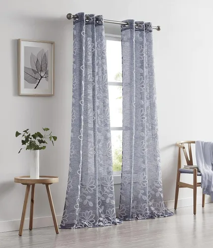 Cortinas traslúcidas azules de 96 pulgadas de largo, paneles de cortina para ventana con aspecto de lino, cortinas semitraslúcidas con ojales en la