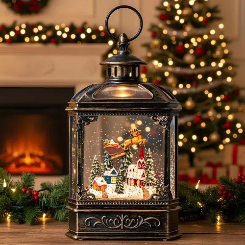 Miniatura 13 de Gnomos de Navidad de 10 pulgadas, linterna de globo de nieve iluminada, caprichoso árbol de Navidad y elfo escandinavo, linterna de agua musical