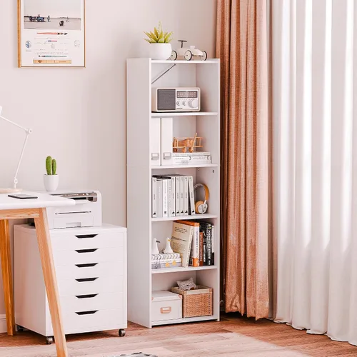 Miniatura 2 de SUPER DEAL Estantería de 5 niveles abierta y estantería de libros, estantes de almacenamiento de exhibición independientes, organizador de Blanco