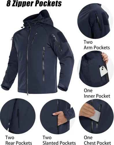Miniatura 3 de MAGCOMSEN Abrigos de invierno para hombre, 8 bolsillos, con capucha, resistente al agua y al viento, chaqueta táctica Softshell