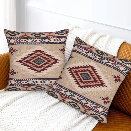 Miniatura 3 de Juego de 2 fundas de almohada de estilo étnico vintage, estampado geométrico azteca, étnico, tribal, para dormitorio, sala de estar, sofá