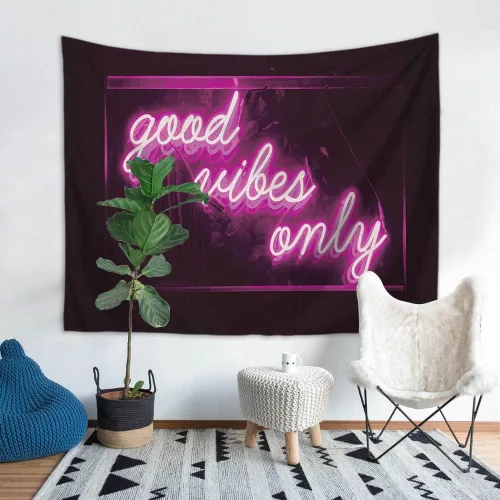 Miniatura 5 de HuxtleEssentials Tapiz decorativo de pared, solo palabras con luz de neón para dormitorio, sala de estar, exterior, 50 x 60 pulgadas Rosa