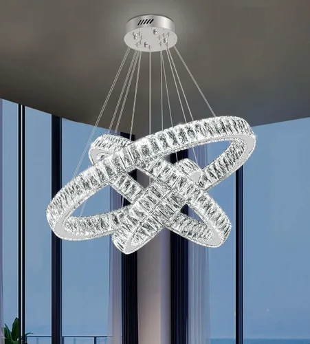 Miniatura 27 de Araña de Cristal LED Moderna Regulable de 8" Anillo Dorado Luminarias Colgantes para Isla de Cocina Comedor Sala de Estar