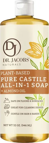 Dr. Jacobs Naturals Almond Castile - Limpiador y jabón todo en uno, fórmula eficaz a base de plantas para limpieza de pisos y electrodomésticos.