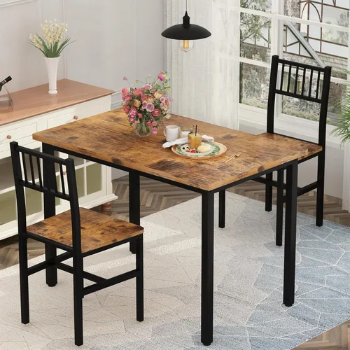 Miniatura 3 de Lamerge Juego de mesa de cocina pequeña para 2, mesa de desayuno industrial y 2 sillas, juego de mesa de comedor de 3 piezas para comedor, sala