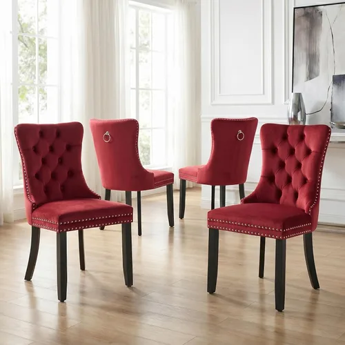 Miniatura 75 de Velvet Dining Chairs Set of 2, Tufted High Chairs with Nailhead Trim, Pull Ring, Black Solid Wood Legs, Elegant Upholstered Accent Chairs for Dining