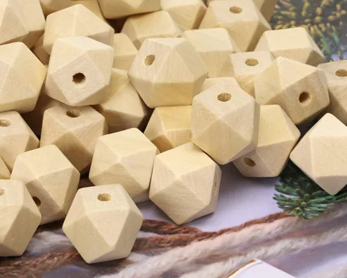 Miniatura 4 de Penta Angel 100 cuentas de madera geométricas facetadas sin pintar de 0.630 in/0.63 pulgadas, cuentas espaciadoras de madera sin terminar