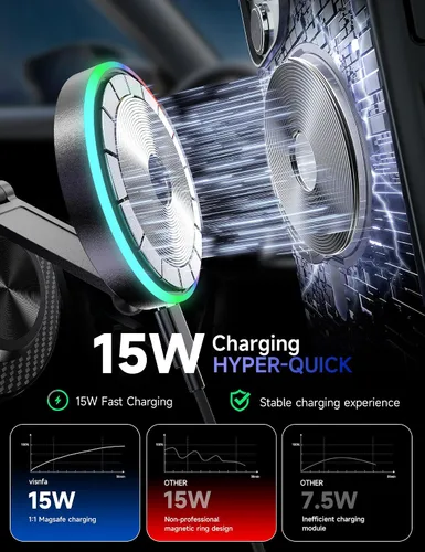 Miniatura 3 de Cargador de coche Magsafe para montaje en automóvil, cargador inalámbrico de 15 W de carga más rápida [105 libras de succión y 3800 gf magnético]