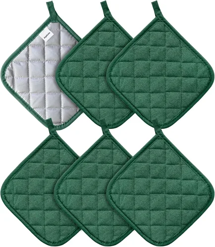 Miniatura 17 de Joyhalo Paquete de 6 agarraderas para ollas de cocina, agarradera de horno de algodón con gran resistencia al calor, almohadillas térmicas Especias