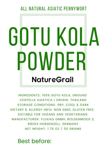 Miniatura 3 de Gotu Kola en polvo, hecho de centella asiática 100% - Pure, Natural Asiatic Pennywort/Indian Pennywort - Peso neto: 1.76 oz/50 g