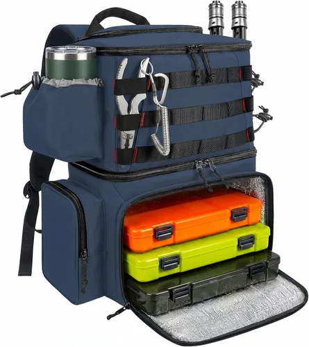 Miniatura 16 de MATEIN Mochila para Pesca, Bolsa de Equipo de Pesca Resistente al Agua con Soportes para Caña de Pescar y Enfriador, Regalos de Equipo para Hombres