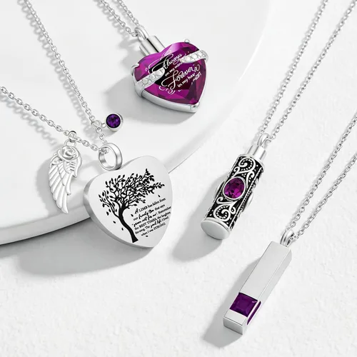 Miniatura 3 de Urnas pequeñas para cenizas humanas, urnas de cremación, juego de 8, medallón para cenizas de cremación para mujeres y hombres, morado