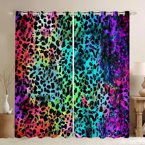 Feelyou Cortinas coloridas de leopardo para niñas, cortina de guepardo arcoíris para niños, cortinas de ventana de animales de safari para Multi 37