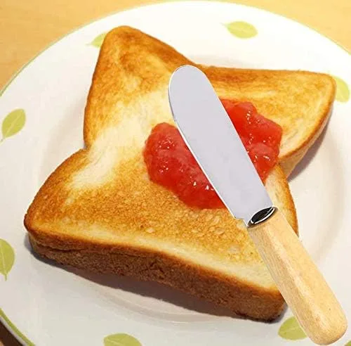 Miniatura 6 de Juego de 6 mini esparcidores de mantequilla de acero inoxidable con mango de madera de 4 pulgadas