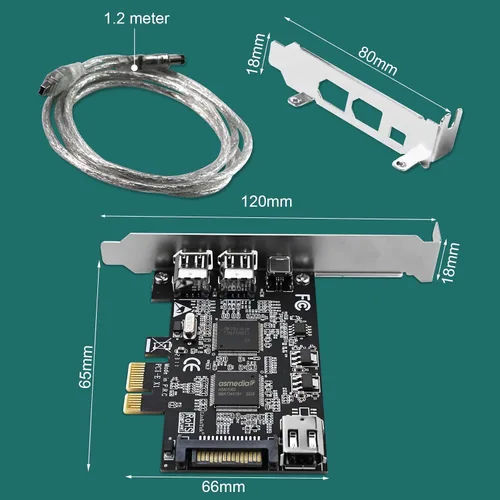 Miniatura 8 de Tarjeta PCIE 1394A Firewire 400 de 4 puertos para Windows OS y PC MAC OS, TI TSB43AB23, 3 x 6 pines y 1 interfaz 1394A de 4 pines, con cables de 4