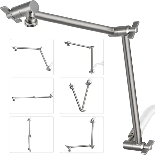 Miniatura 9 de G-Promise Brazo de extensión para cabezal de ducha de 16 pulgadas, extensor ajustable en altura y ángulo de latón macizo, eleva o baja la lluvia