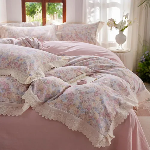 Miniatura 20 de Elegante juego de funda de edredón floral de 3 piezas, 100% algodón estético, funda de edredón y 2 fundas de almohada, juego de ropa de cama suave