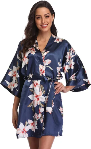 Miniatura 3 de Vestir de temporada. Batas para mujer de estilo floral, para dama de honor, kimono corto satinado, ropa de cama, para despedida de soltera