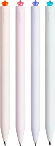 Kaco FIRST Bolígrafos de gel lindos de papelería, tinta negra, 0.7 mm de punta media, bonitos bolígrafos con estrellas para diarios (4 colores
