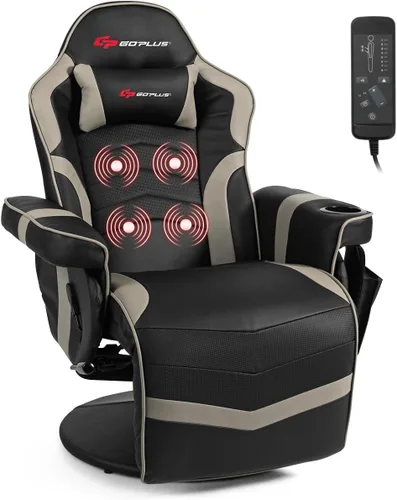 Miniatura 12 de Goplus - Silla gamer con masaje, altura ajustable, para videojuegos, con reposapiés retráctil, soporte para tazas, reposacabezas, silla giratoria