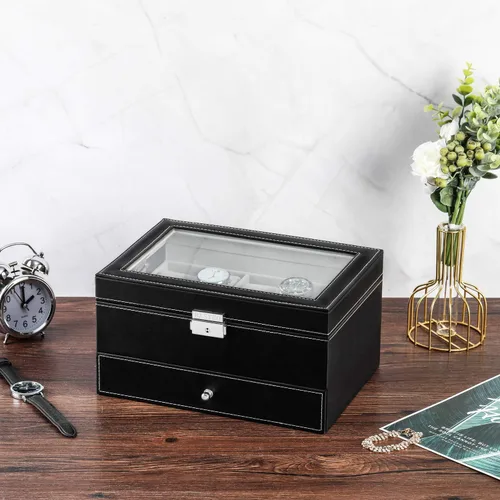 Miniatura 3 de BASTUO Caja de reloj para hombres 20 relojes organizador con funda de almacenamiento de reloj de piel sintética, organizador de colección de joyas