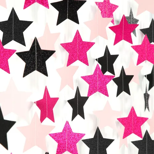 Miniatura 8 de Guirnalda de decoración de cumpleaños y graduación en negro y plata - 18.9 metros de serpentinas brillantes con purpurina y estrellas colgantes