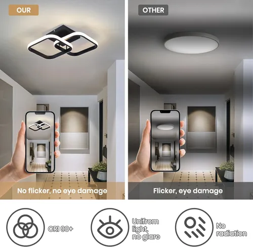 Miniatura 3 de CANEOE Luminaria de Techo LED, 4500K Luminarias Modernas para Pasillo Iluminación de Techo, Luces Cuadradas Negras Pegadas al Techo para Baño Negro