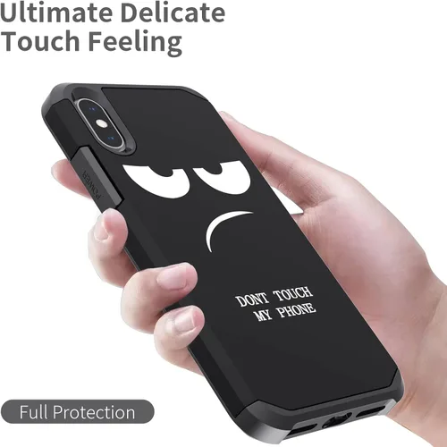 Miniatura 7 de Funda para iPhone Xs Max, bonita funda [Don't Touch My Phone] a prueba de golpes, de doble capa, resistente, funda protectora de plástico