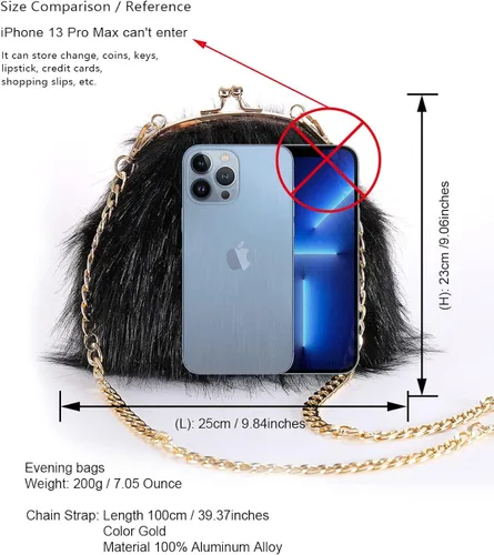 Miniatura 2 de FHQHTH Faux Fur Purse Fashion Clutch Handbag Shoulder Vintage Evening Bags for Women