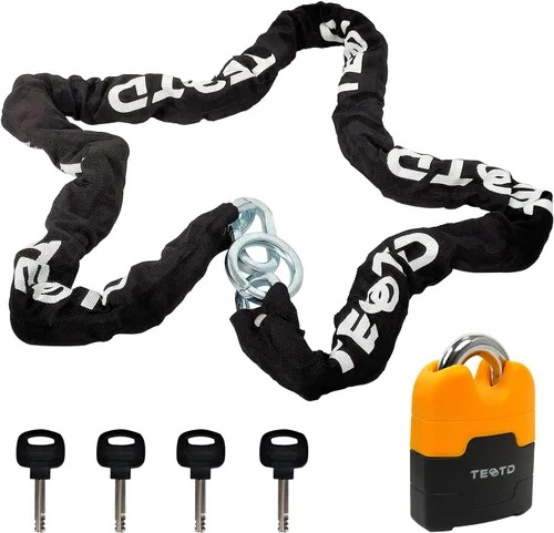 Miniatura 11 de Candado de cadena antirrobo de alta resistencia para motocicleta, 3 pies de largo, cadena de 0.394 in de grosor con cerradura de color brillante, 4