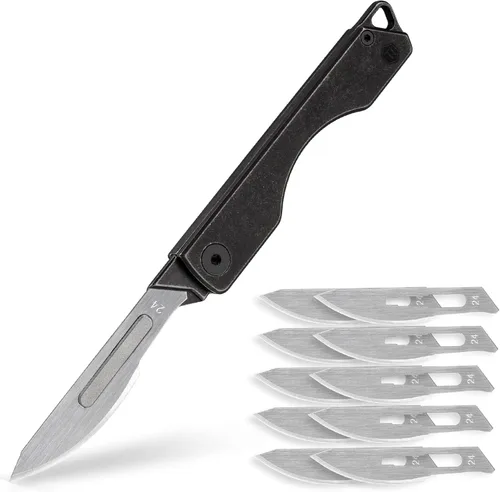 Miniatura 15 de KeyUnity KK01 Cuchillo plegable de titanio, cuchillo de bolsillo EDC con hoja reemplazable #24, para caza al aire libre, campamento, pesca