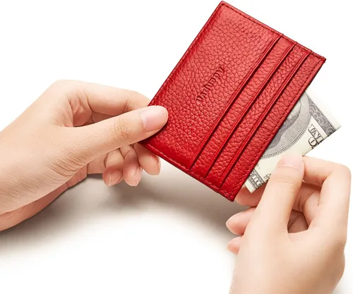 Miniatura 10 de Cartera de tarjeta de crédito de cuero genuino, billetera minimalista, inserciones de billetera delgada, 003, Estuche para tarjetas de crédito