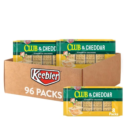 Keebler Galletas tipo sándwich, galletas de una sola porción, aperitivos para el almuerzo, club y queso cheddar (96 paquetes)