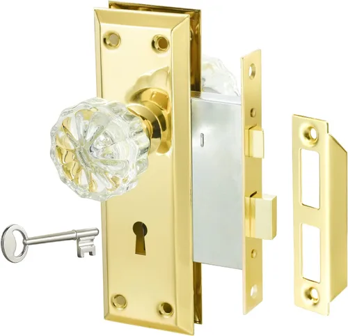 Miniatura 12 de Juego de 3 cerraduras embutidas para puerta interior, perillas de puerta de vidrio de cristal, perillas de puerta vintage con cerradura y llave
