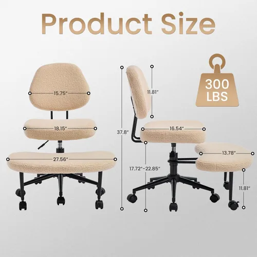 Miniatura 2 de Silla de oficina sin brazos cruzados para sentarse con patas cruzadas, silla de escritorio ergonómica de alta resistencia de 300 libras para TDAH