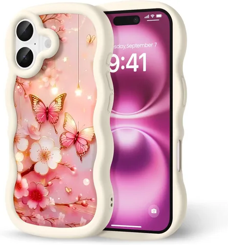 Miniatura 291 de Compatible con iPhone SE/8/7 Funda para Mujeres y Niñas, Marco Ondulado Rizado con Patrón Lindo, Estética Delgada Suave Silicona TPU Parachoques