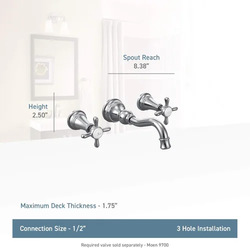 Miniatura 7 de Moen Grifo de baño de arco alto Weymouth de oro cepillado con 2 manijas (válvula se vende por separado), TS42112BG