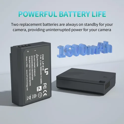 Miniatura 3 de LP Paquete de cargador de batería LP-E10, batería de 1600 mAh y cargador de doble ranura, compatible con Canon EOS Rebel T7, T6, T5, T3, T100