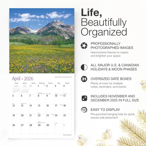 Miniatura 2 de RED EMBER Pacific Northwest 2026 - Calendario de pared de 12 meses 12 x 24 pulgadas abierto Papel grueso y resistente Regalo Calendario