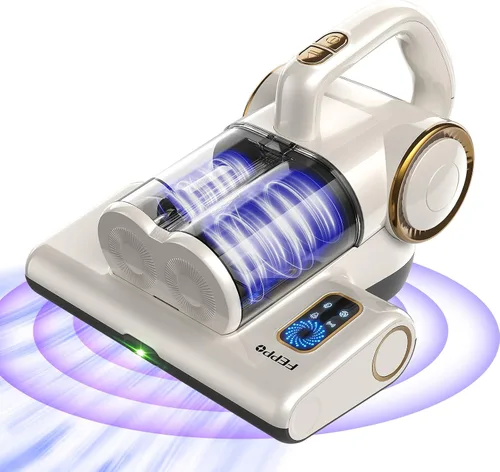Miniatura 8 de FEPPO Aspiradora de colchón, aspiradora de cama de 16 Kpa con luz UV-C de 253.7 nm, calor de 140 °F, filtro HEPA y ultrasónica, aspiradora de mano