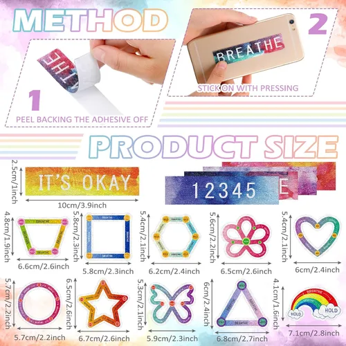 Miniatura 2 de Crtiin 80 calcomanías sensoriales para ansiedad, táctiles, ásperas, para la salud mental, autismo, TDAH, atención plena, para aliviar el estrés