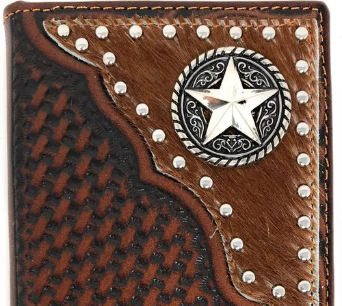 Miniatura 4 de Western - Cartera de piel de vacuno con diseño de estrella solitaria de piel de vaca larga