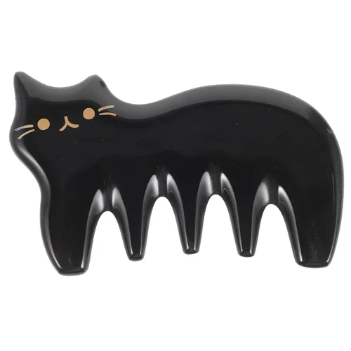 FOMIYES Ox Horn Gua Sha - Peine masajeador de cuero cabelludo – Herramienta de raspado negro de 5 dientes para masaje de cabeza, cuello, hombros y
