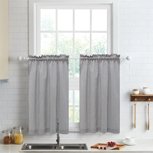 Miniatura 9 de Cortinas de nivel de algodón July Joy de 24 pulgadas de largo, cortinas de cocina de estilo rústico, bolsillo para barra para ventana pequeña