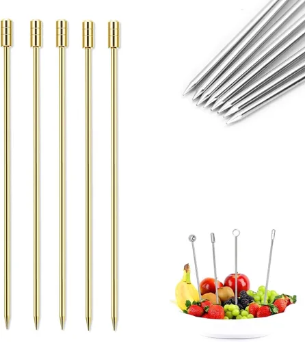 Miniatura 3 de 15 púas de cóctel de acero inoxidable cilíndricas de metal para Martini de 4.3 pulgadas, color dorado Oro
