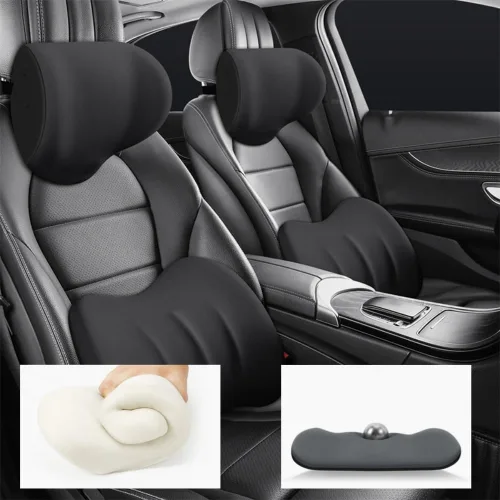 Miniatura 2 de Juego de almohada de apoyo lumbar y reposacabezas de automóvil, espuma viscoelástica y funda extraíble transpirable, diseño ergonómico para aliviar