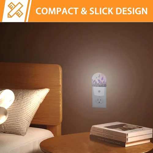 Miniatura 6 de Luz nocturna de mariposa con flores de lavanda, luces nocturnas enchufables a la pared con sensor de atardecer a amanecer, lámpara para dormitorio
